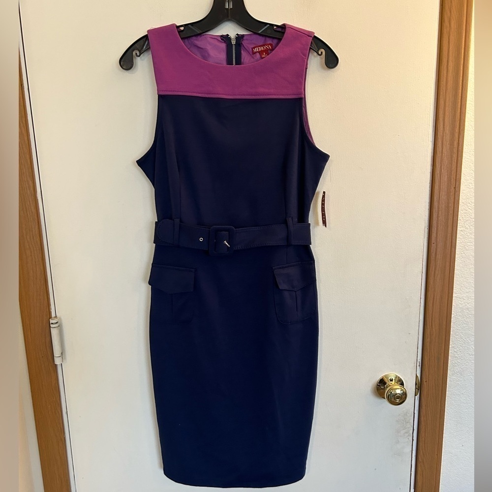 NWT Size 2 Merona Belted Blue Shift Dress Size 10 Church or Cruise business